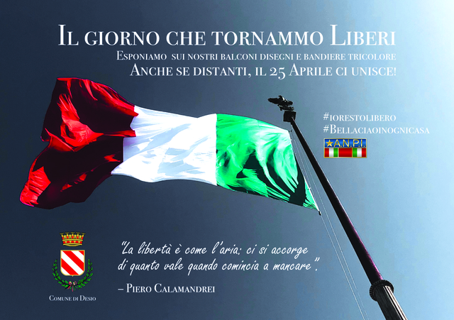 25 aprile 2020: bandiera tricolore e ‘Bella Ciao’ dai balconi
